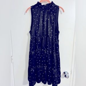 Fab’rik Dark blue and gold spotted zip dress, sleeveless. Fab’rik large